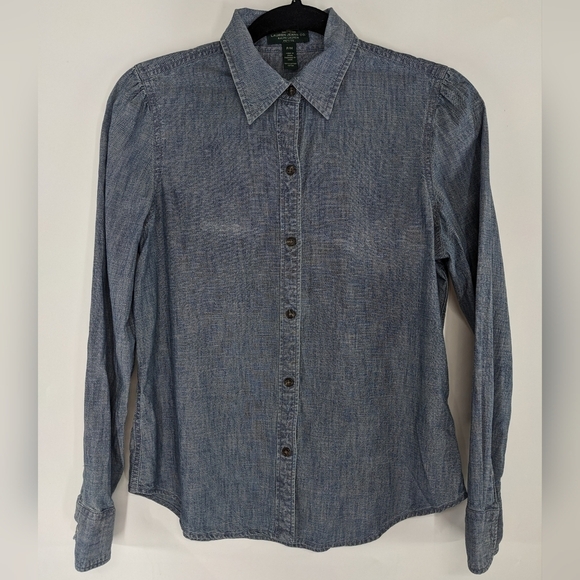 LAUREN RALPH LAUREN JEANS Long Sleeve Chambray Button Down Shirt - Picture 1 of 6